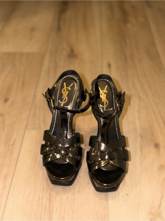 Yves Saint Laurent Shoes - Yves Saint Laurent Black Patent Leather Braided Platform Heels
